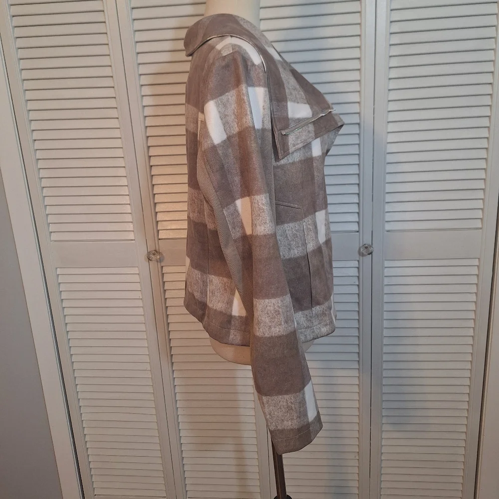 Bagatelle Beige Plaid Moto Style Jacket LG *D4 - Picture 3 of 7